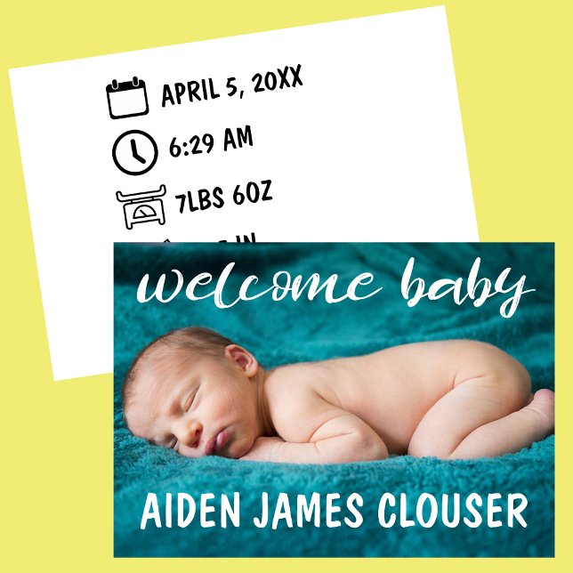 Faire-part Bienvenue moderne naissance bébé (Welcome Baby Modern Birth Announcement Card with Birth Icons )