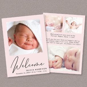 Faire-part Bienvenue Photo Collage Bébé Fille Rose Naissance