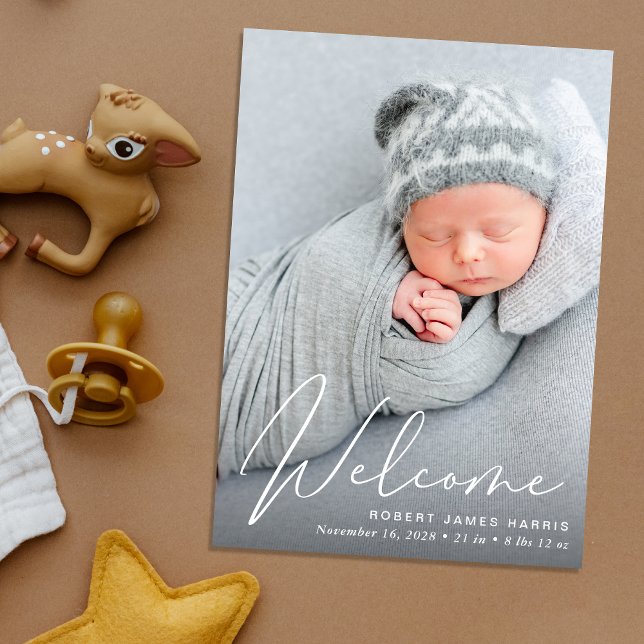 Faire-part Bienvenue Photo Collage blanc Script naissance (A beautiful and unique way to thank family and friends and introduce them to your precious  baby)