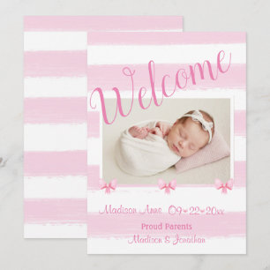 Faire-part Bienvenue Pink Photo Script Personnaliser la naiss