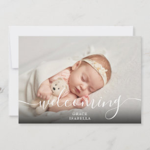 Faire-part Bienvenue Script bébé fille rose photo naissance