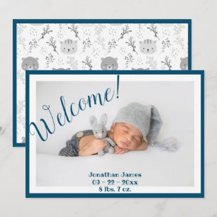 Faire-part Bienvenue Script photo Statistiques bleues naissan