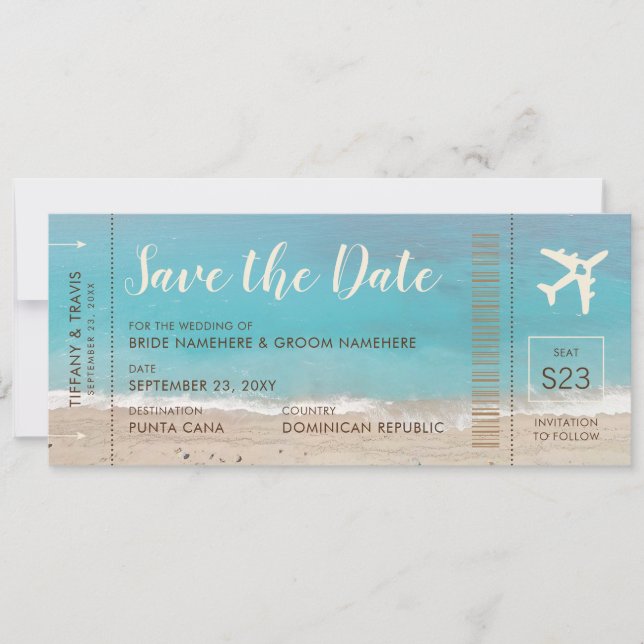 Faire-part Billet Aqua Beach Boarding Pass Enregistrer la car (Devant)