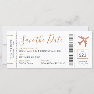 Faire-part Billet avion en cuivre Enregistrer la date