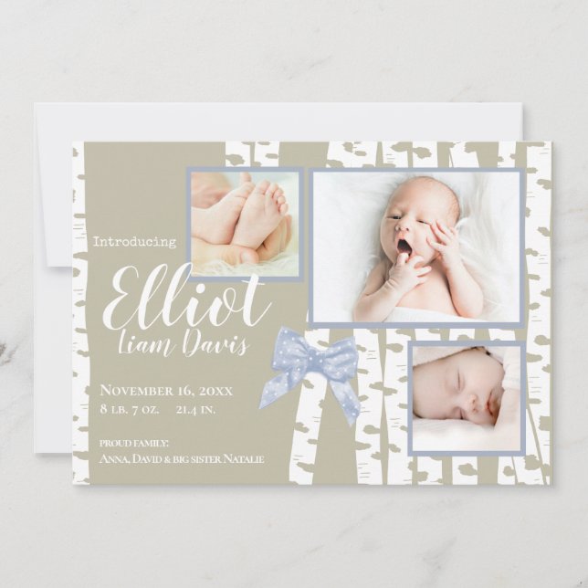 Faire-part Birch et naissance de bébé bow avec photos (Devant)