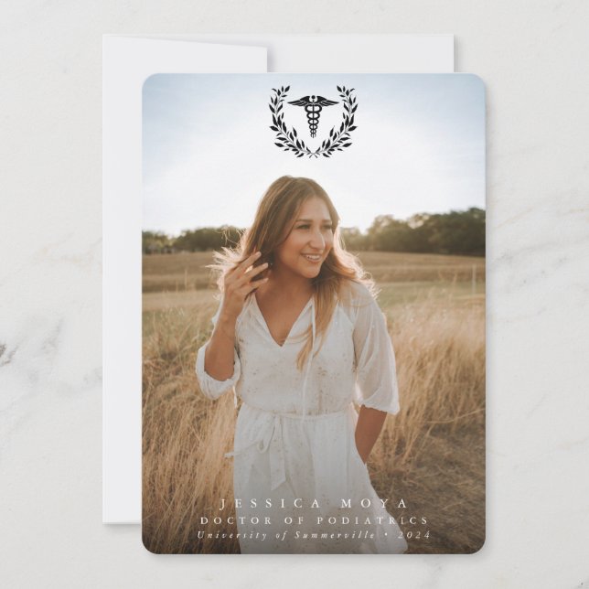 Faire-part Black Caduceus Médicale School 2 Diplôme Photo (Devant)