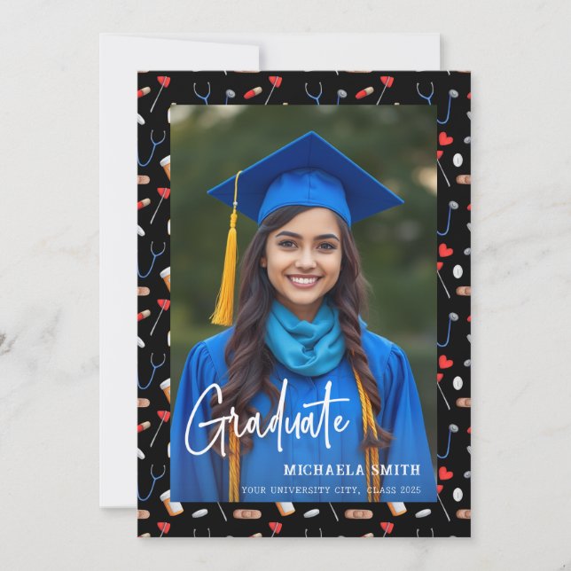 Faire-part Black Elegant Nurse Script Photo Graduation  (Devant)