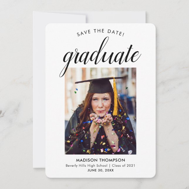 Faire-part Black Enregistrer la date Calligraphie Graduation  (Devant)