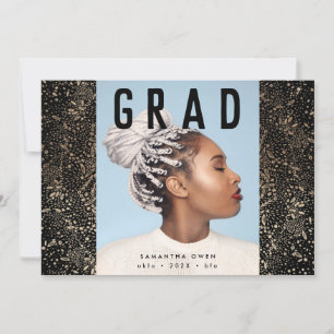 Faire-part Black Modern Gold Foil Botanical Grad Photo