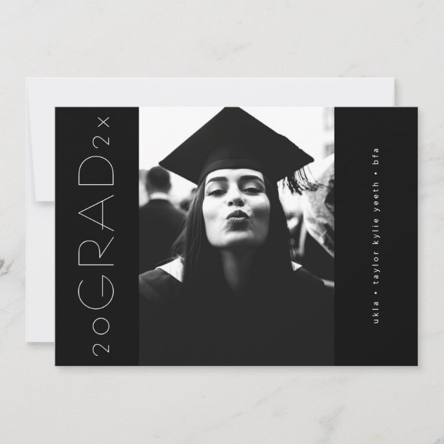 Faire-part Black Modern Sideways Grad Photo (Devant)