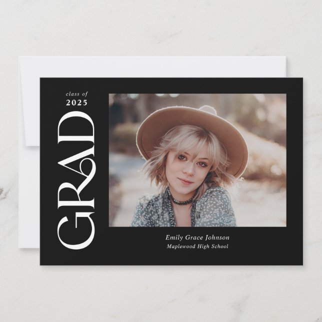 Faire-part Black Trendy Serif Deux Photos Graduation (Devant)