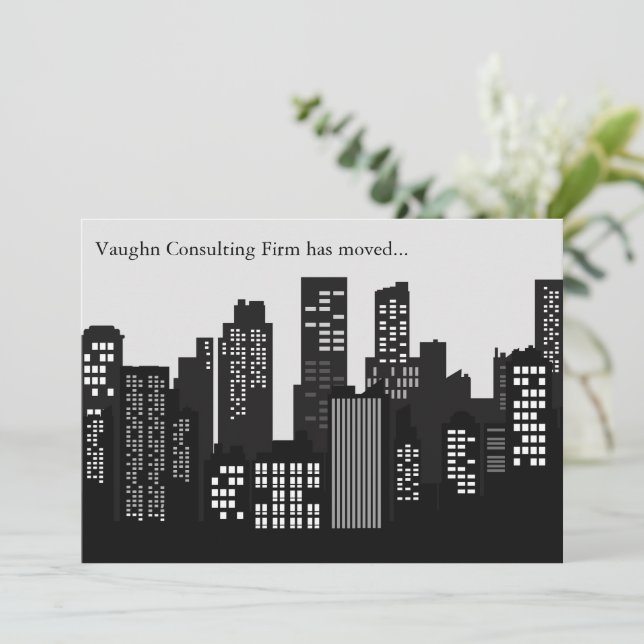 Faire-part Black White Building Skyline Business Moving (Debout devant)