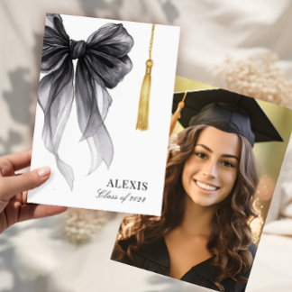 Faire-part Blak Bow Coquette Photo Graduation Cap Tassel