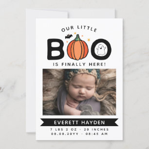 Faire-part Blanc Notre Petit Boo Enfin Ici Halloween Baby