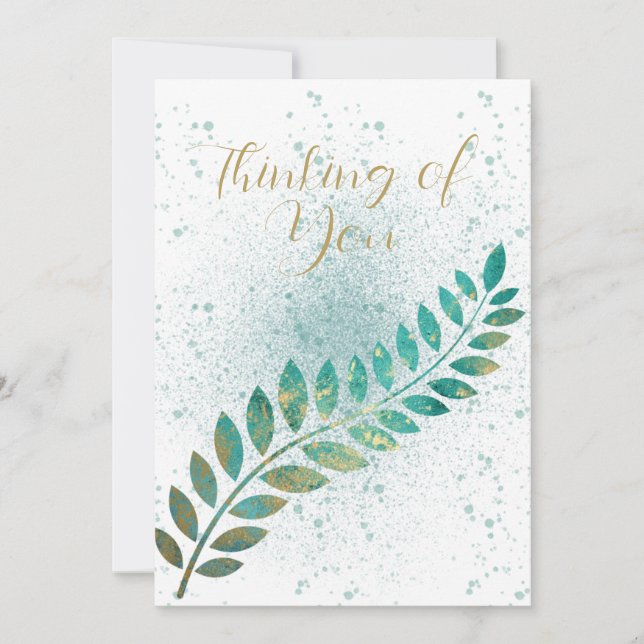 Faire-part Blanc Turquoise et Gold Tropical Leaf Penser à (Devant)