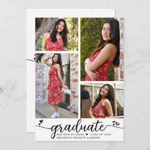 Faire-part Blancs Noirs Graduation 4 Coeurs de calligraphie p