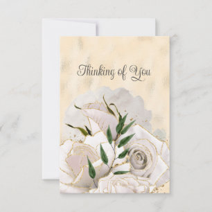 Faire-part Blank Glamour Or Roses Blanches Penser à vous