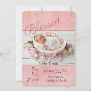 Faire-part Blessé Script Bébé Fille Élégante Personnaliser la