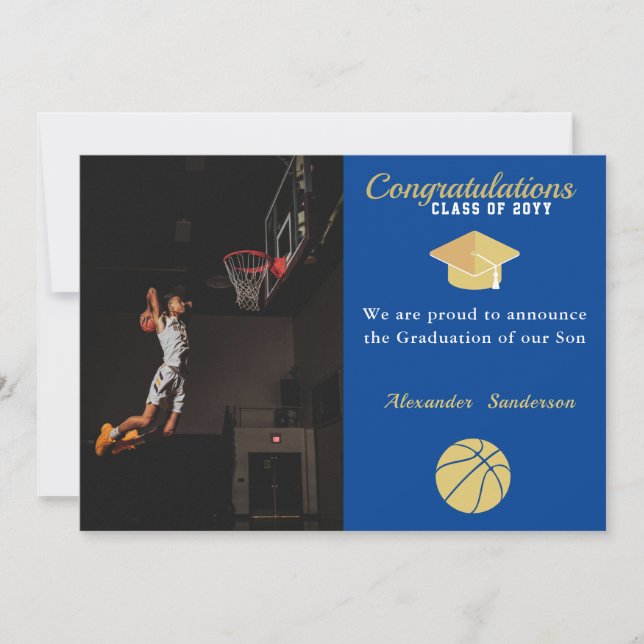 Faire-part Bleu blanc et or Basket (Devant)