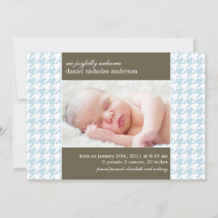Faire-part Bleu clair Houndstooth Motif naissance bébé