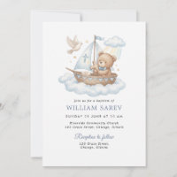 Faire-Part Bleu de Baptême Ourson Marin