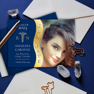 Faire-part Bleu   Gold Graduate Wave Caduceus RN Nuring Grad