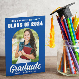 Faire-part Bleu Graduate Photo Arc Moderne Plié Graduation