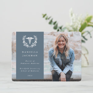 Faire-part Bleu-Gris Caduceus Médicale School Graduation Phot