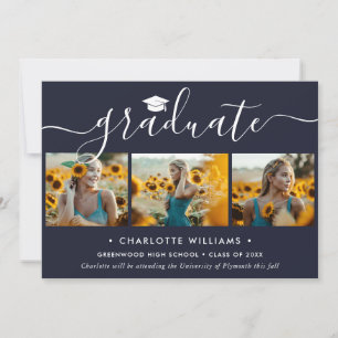 Faire-part Bleu marine 4 Collage photo Graduation moderne