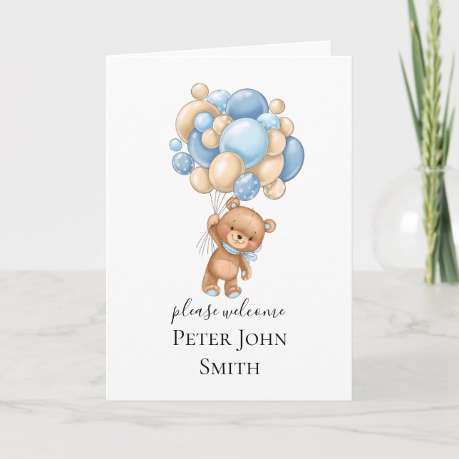 Faire-part Bleu Ours Teddy (Devant)