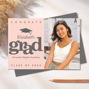 Faire-part Bleu rose de graduation photo gris casquette moder