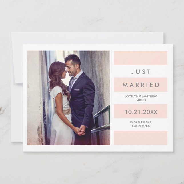 Faire-part Bleu rose moderne | Photo juste mariée (Devant)