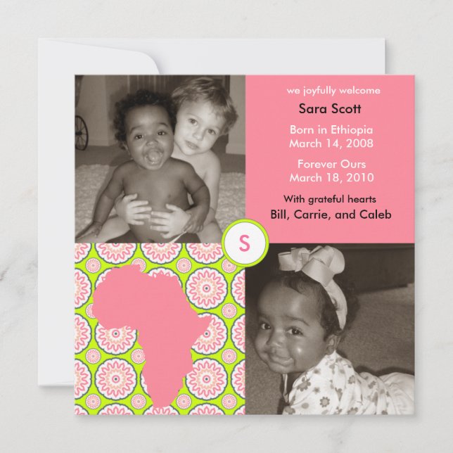 Faire-part Bloc Afrique : Flore rose (Devant)