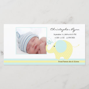 Faire-part Blue Elephant Baby Boy Annouement de naissance