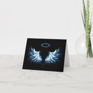 Faire-part Blue Glowing Angel Wings on black background