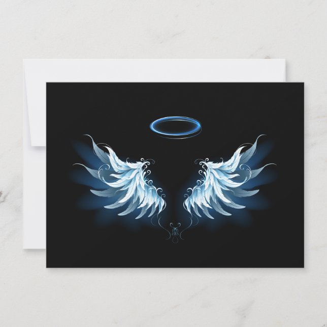Faire-part Blue Glowing Angel Wings on black background (Devant)