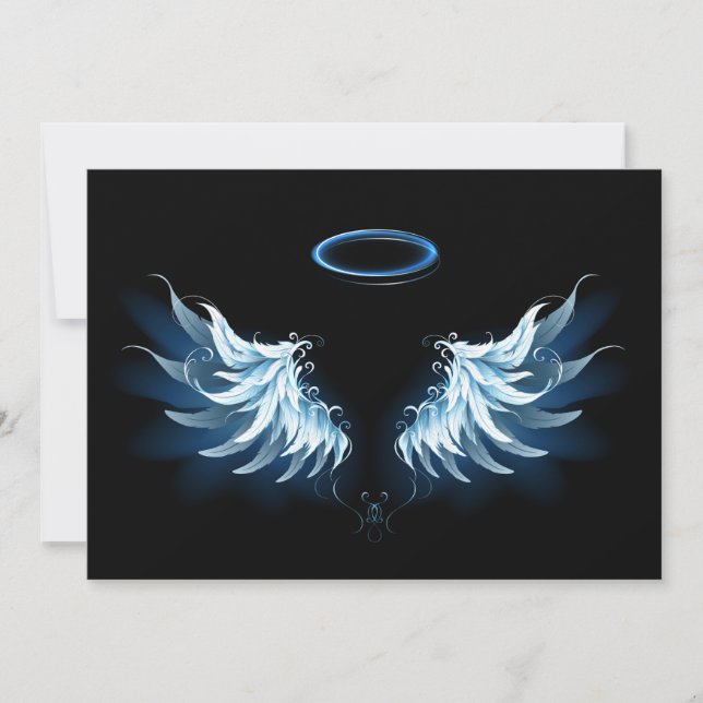 Faire-part Blue Glowing Angel Wings on black background (Devant)