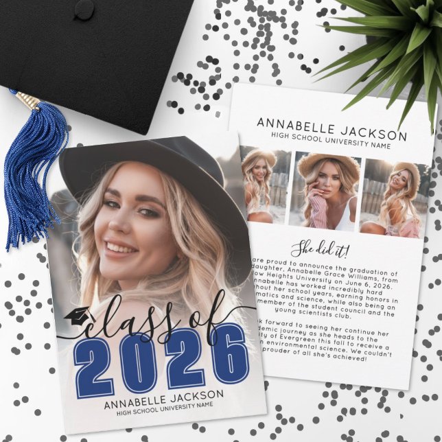 Faire-part Blue Graduate Photo Graduation (Blue Graduate Photo Graduation Announcement )