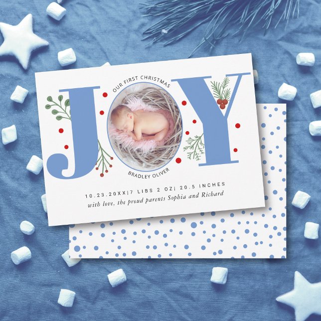 Faire-part Blue Joy First Christmas photo bébé naissance (Créateur téléchargé)
