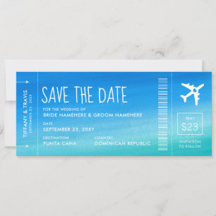 Faire-part Blue Ombre Mariage Boarding Pass Enregistrer la da