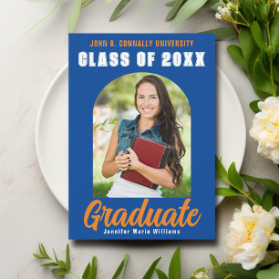 Faire-part Blue Orange Graduate Photo Moderne Gras Graduation