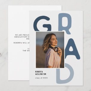 Faire-part Blue Pastel Typographie Photo 2023 Graduation