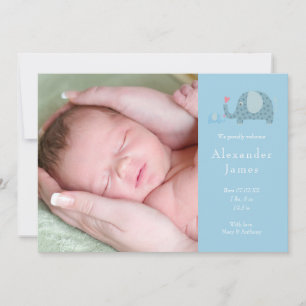 Faire-part Blue Polka Dot Elephants Baby Boy Photo Naissance