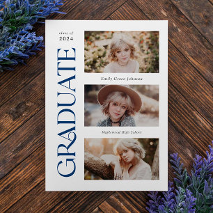 Faire-part Blue Trendy Serif Multiples Diplôme Photo