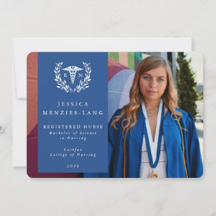 Faire-part Blue + White Laurel Wreath Registered Nurse Photo