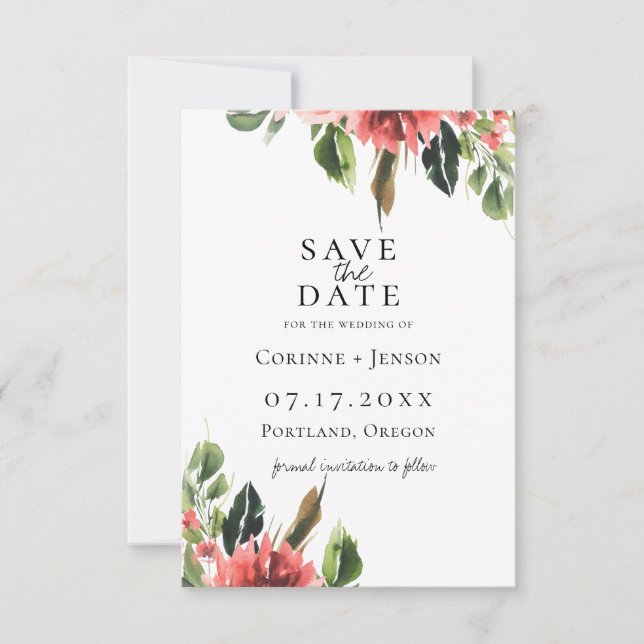 Faire-part Bohème Coral Floral Enregistrer La Date (Devant)