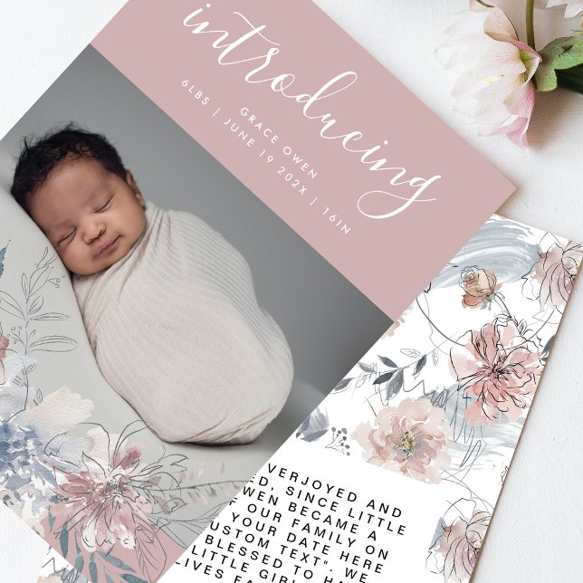 Faire-part Boho Botanique Blush Florals été Baby Girl (Créateur téléchargé)