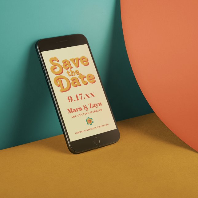 Faire-part Boho Chic 70's Retro Enregistrer la date (Créateur téléchargé)