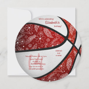 Faire-part boho doodles filles rouge blanc basket anniversair