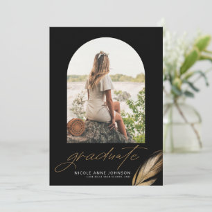Faire-part Boho Gold Paillettes Plume Noir Photo Remise de di